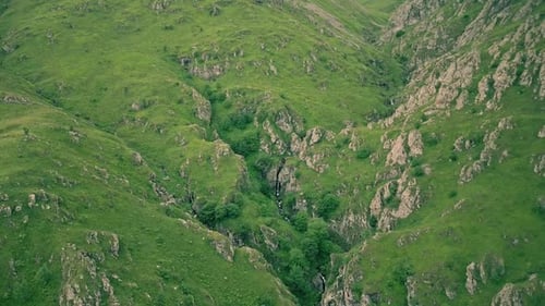 Aerial View of Green Mountain Valley Waterfall