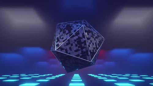 Futuristic Geometric Polyhedron Animation with Glowing Grid Background