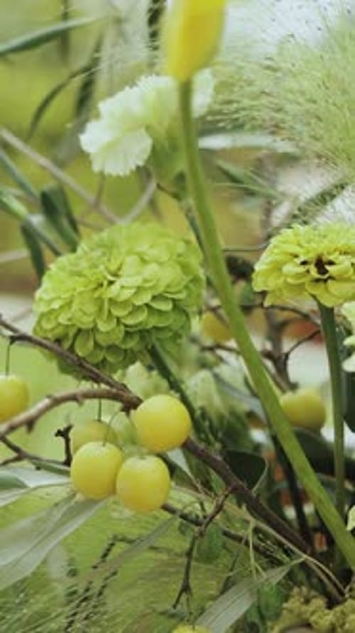 Stunning and Beautiful Green Floral Arrangement Featuring Delicate Accents and Touches Closeup Shot