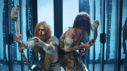 Funny Cavemen in Server Room Looking Confused