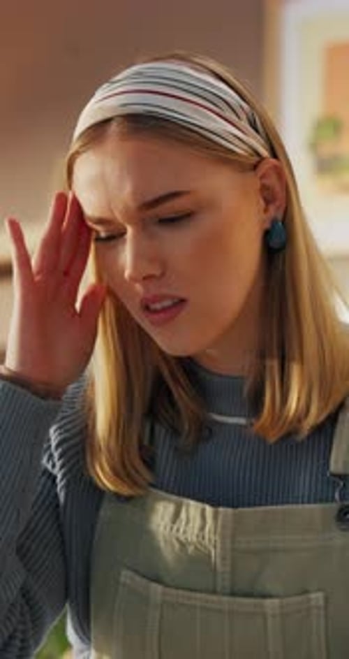 Girl, student and headache with stress in home, exhausted and tired for burnout with pain