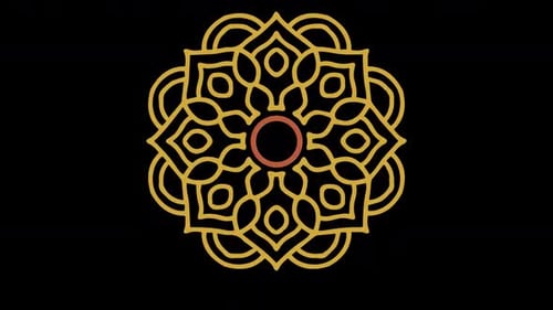 Design de mandala complexe en animation 3D dorée et rouge