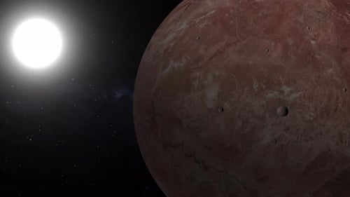 Realistic Brown Planet Orbiting Distant Star in Space