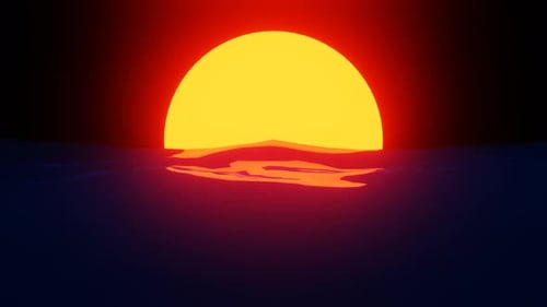 Animierter Sonnenuntergang über dem Meer Seamless Loop Glühende Sonne scheint in der Dämmerung mit Wasserwellen und Licht
