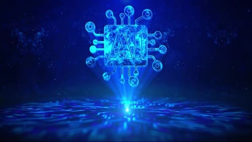 Artificial Intelligence AI Text with HUD Rotation Digital Technology Interface Sci Fi Hologram