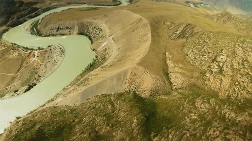 Meandering River in Hilly Valley Fpv Drone