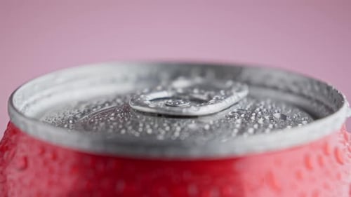 Refreshing Soda Can with Condensation Close Up
