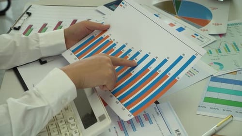 Business Analysis: Woman Reviews Financial Data Charts