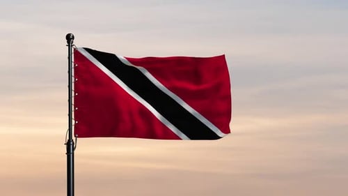 Trinidad and Tobago Flag waving proudly under the bright blue sky