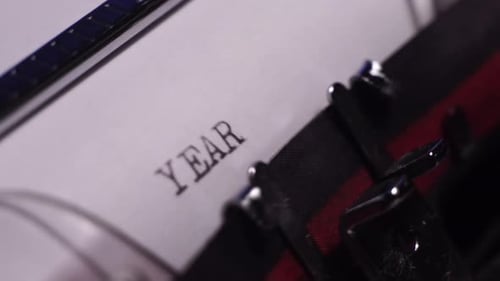 Year 1995, Typing on Blank White Paper in Vintage Typewriter, Close Up