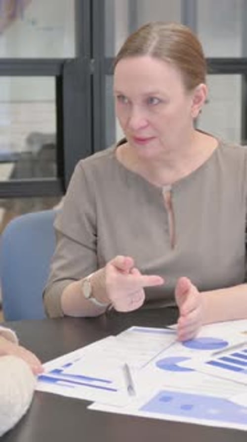 Woman Discussing Charts at Workplace Office Meeting