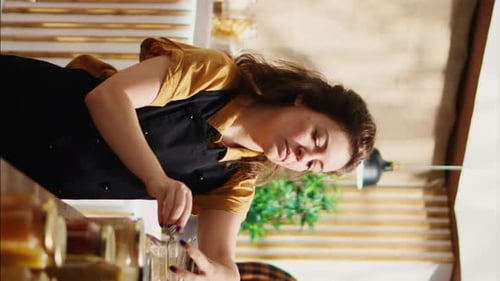 Vertical Video Portrait of Woman Working in Food Shop