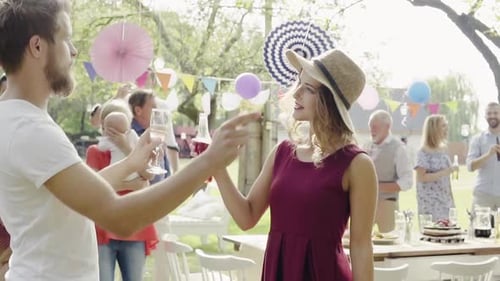 Family Celebration or a Garden Party Outside in the Backyard