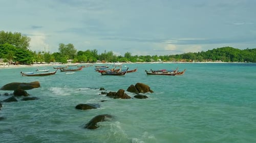 Beach and Boats on Tropical Island