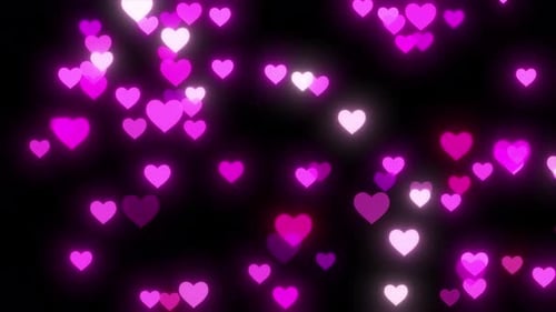 Pink Neon Hearts Falling Glowing Loop Background