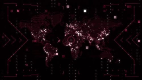 Earth Map In A Digital Frame Over A Futuristic Hi Tech V03