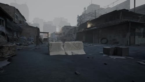 Abandoned Urban Street in a Desolate Cityscape During Overcast Weather