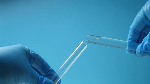 Transfuse Liquid From One Tube Into Laboratory Test Glass Tube Nobody Blue Tone