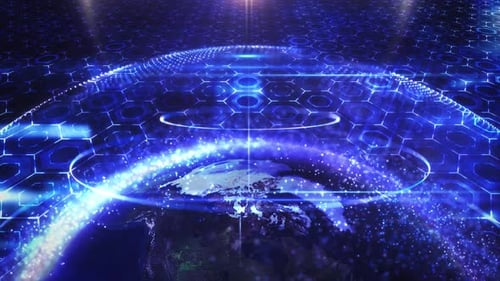 Futuristic Global Technology Connection Digital Earth Hex Grid Background