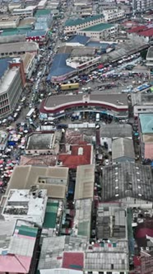Accra, The Ghana, Aerial drone shot of a big market in the centre of Accra