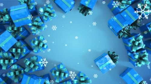 Christmas Blue Gift Boxes with Snowflakes Frame Animation
