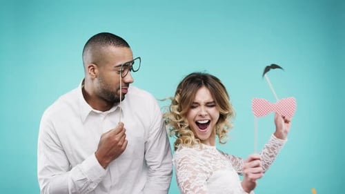 Dance, party and friends in studio for a happy celebration at a social event with a blue background