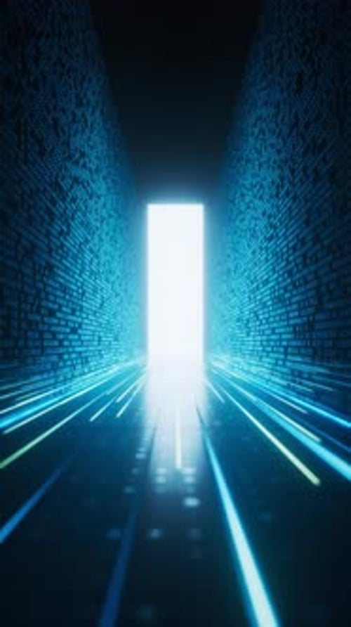 Glowing binary data tunnel background