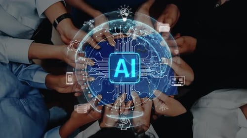 Concepto innovador de inteligencia artificial con manos colaborando en un entorno impulsado por la tecnología