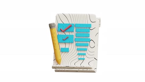 Documento de lista de verificação de animação 3D com lápis