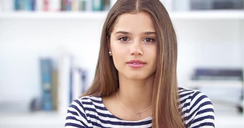 Smiling Brunette Young Woman Portrait Indoors