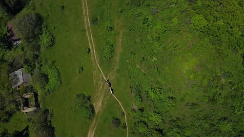 Aerial View of Horse Riding in the Mountains