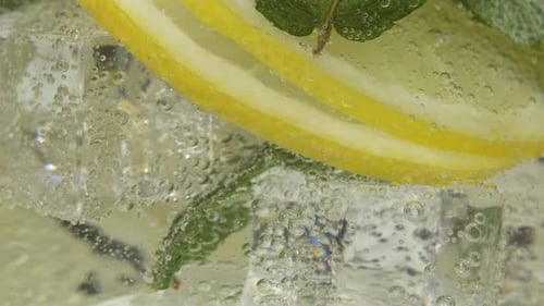 Refreshing Lemon and Mint Sparkling Water Close-Up