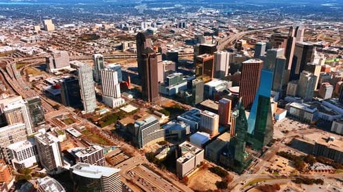 Rising above the downtown of Dallas with high-rise architecture.