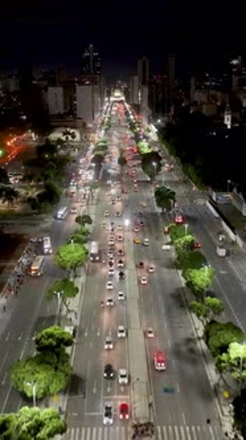 President Vargas Avenue At Night In Downtown Rio De Janeiro Brazil.
