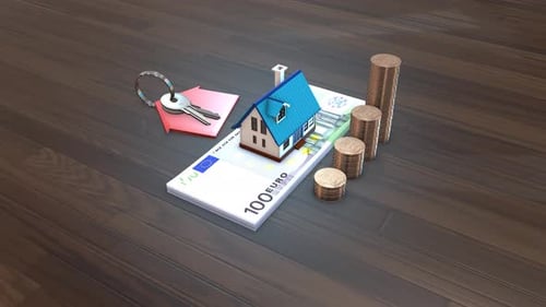 Real Estate With Euro Bills Coin Key 03