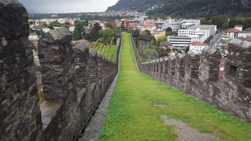 Fortification Walls Old Castle in Bellinzona Switzerland Historic Landmark Swiss Ticino, Medieval La