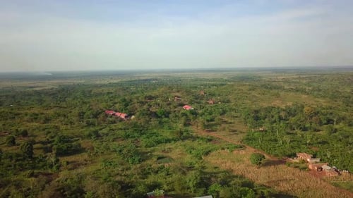 Panorama Of Rural Area In Uganda With Farm And Green Trees. - aerial shot