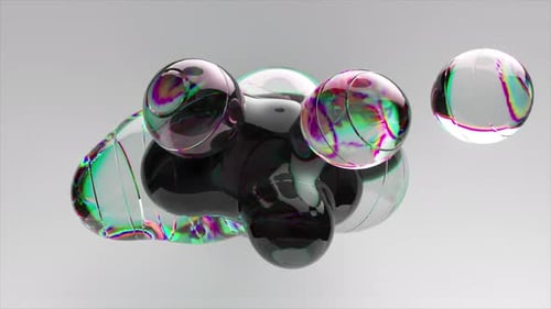 Abstract Fluid Morphing Liquid Spheres with Chromatic Aberration