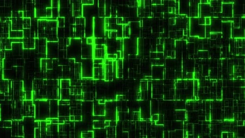 Fractal noise digital background. Abstract colorful green animation in matrix style. seamless loop