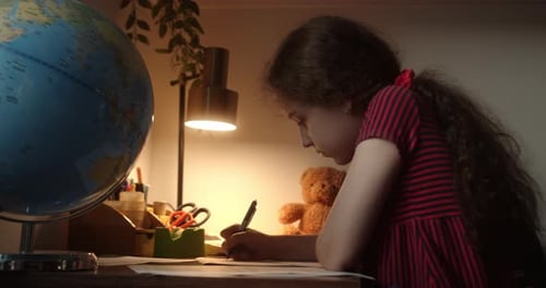 Child Doing Homework Child Studying Teenage Girl Wearing Studying From Home Teen School Student