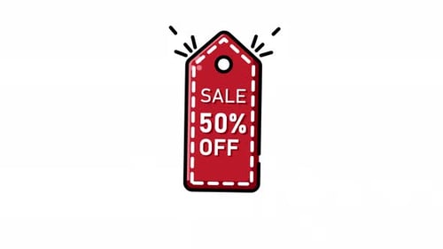 Animated Red Sale Tag 50% Off Flat Design Reveal