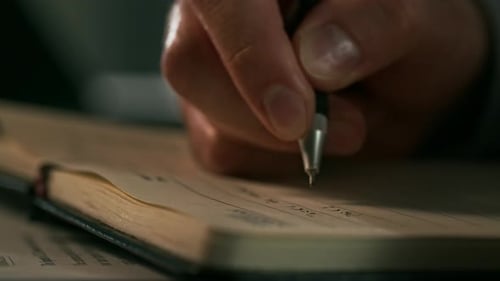 African American Businessman Holding Pen Writing New Appointments Information in Organizer Mixed