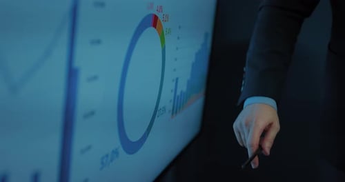 Closeup View of Chart with Business Diagram and Male Hand in Office Meeting Prores