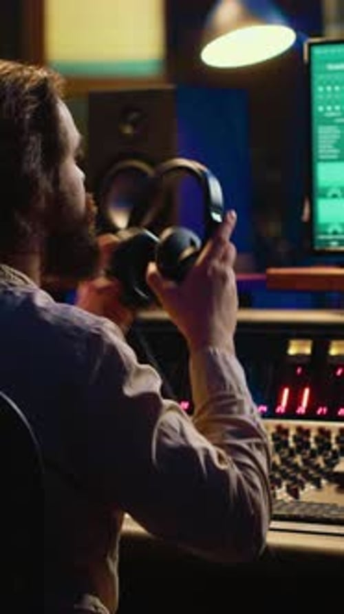 Vertical Video Sound Designer Working on Track Recording with Audio Professional Software