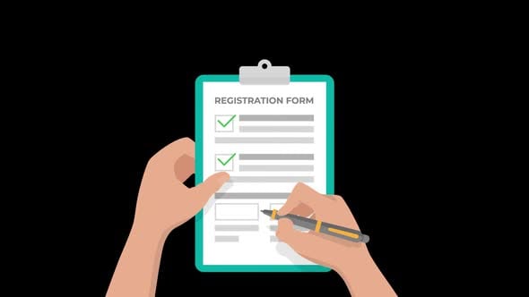 Flat Design Animation of Hand Filling Out Registration Form, Elements ...