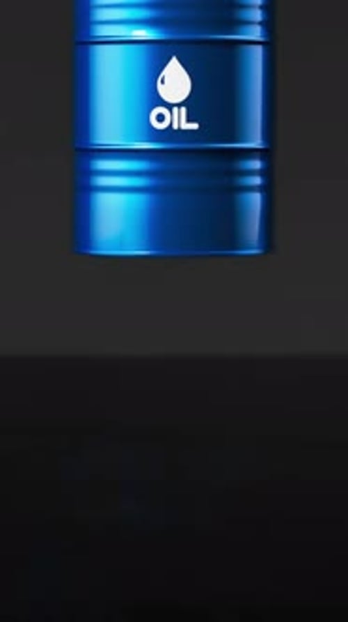 Blue Metal Oil Barrel Falling Into a Pond of Crude Oil with a Dramatic Liquid Splash Vertical Video
