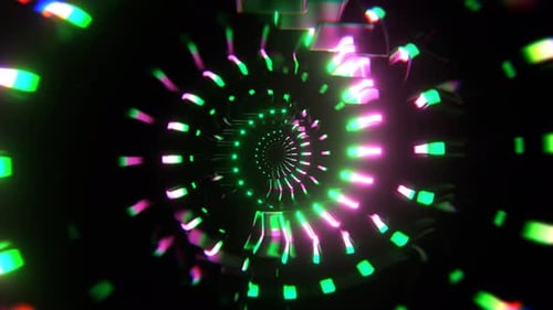 Turquoise And Pink Neon Rotating Shapes In Tunnel Background Vj Loop In 4K