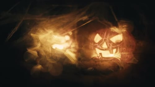 Glowing Jack-o-Lanterns and Spider Webs for Halloween