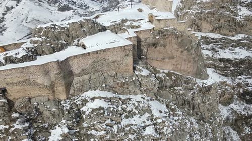 Snowy Goat Castle In Gumushane