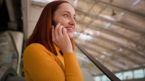 Close Up Happy Laughing Caucasian Woman Female Girl Businesswoman Client Customer Talking Speaking